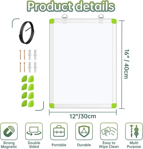 CUHIOY Dry Erase Board 12 x 16 inches Whiteboard for Wall, Double Sided Lapboard with 2 Marker Pens, Portable Hanging White Boards for Office, Hom...
