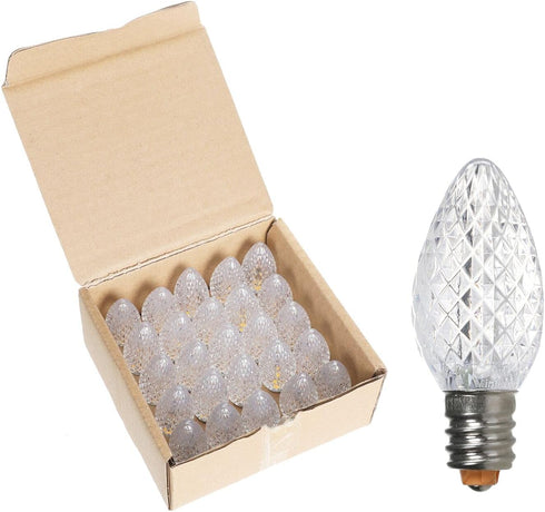 Pack of 25 C7 LED Outdoor Christmas Lights Replacement Bulbs for Holiday Decoration,UL IP65 Waterproof Dimmable Faceted C7 Light Bulbs (sun warm w...