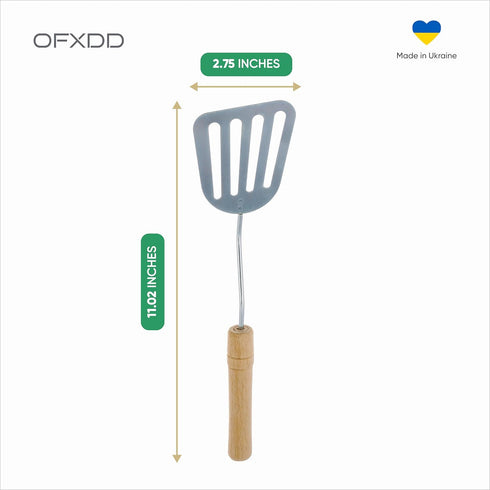 Stainless Steel Slotted Spatula - Kitchen Metal Turner for Cooking with Wooden Handle...
