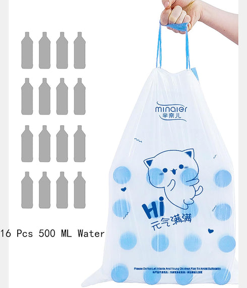 White Printing Trash Bags, 100 Counts 4 Gallon 45x50Cm Kitchen Small Trash Bags with Drawstring for Bathroom, Office, Home Garbage Bags (100 Pcs)...