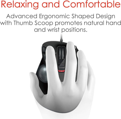 ELECOM EX-G Wired Trackball Mouse, Ergonomic, Thumb Control, Smooth Tracking Roller Ball, 6 Programmable Buttons, Tilt Scroll Computer Mice for PC...