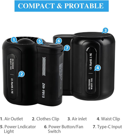 Portable Waist Fan, Cool Clip Fan Under Shirt Fan, Portable Waist Clip Fan, Handheld Mini Cooling Fan, Powerful Personal Portable Fan, Wearable Pe...