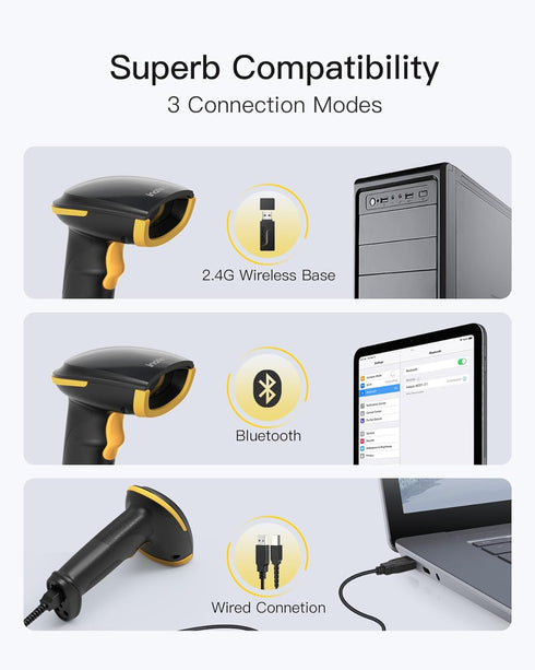Inateck Wireless Barcode Scanner, Bluetooth Bar Code Scanner, 1D USB Barcode Reader Handheld, 1 Charge 3 Months, Scanner Barcode with APP and SDK...