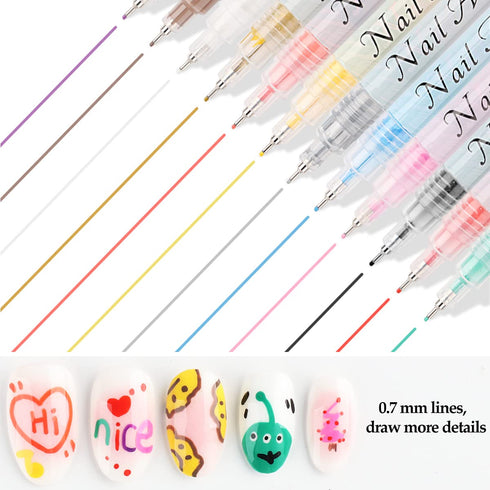 Nail Art Graffiti Pen Set 12Pcs Waterproof Painting Marker Pen Black White Drawing Gel Liners Quick Dry Dotting Pen Nails Professional Material Fo...