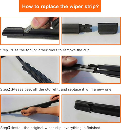4 PCS Windshield Wiper Blade Refills, 26 Inches Auto Rubber Boneless Strips, Adjustable Vehicle Framless Wiper Blade Strips, Universal Replacement...