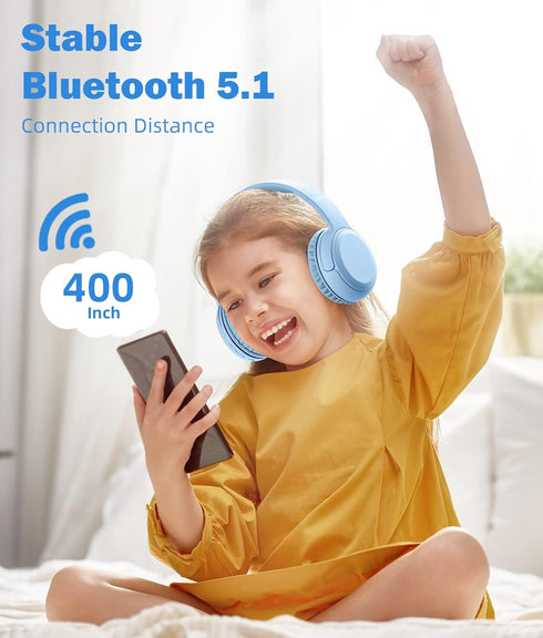 Kids Headphones, Over-Ear Headphones Bluetooth Wireless Kids with Mic, 85/93dB Volume Limited, Stereo Sound, Wired Inline AUX Cord Headphones for ...