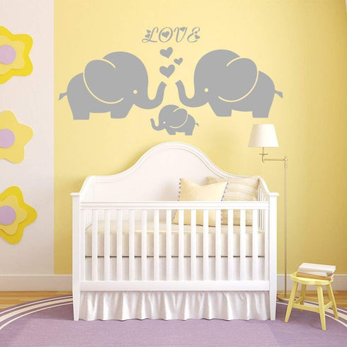 Large Cute Elephant Family with Hearts Wall Decals Baby Nursery Decor Kids Room Wall Stickers, (Large) 40''W x19''H, Grey...
