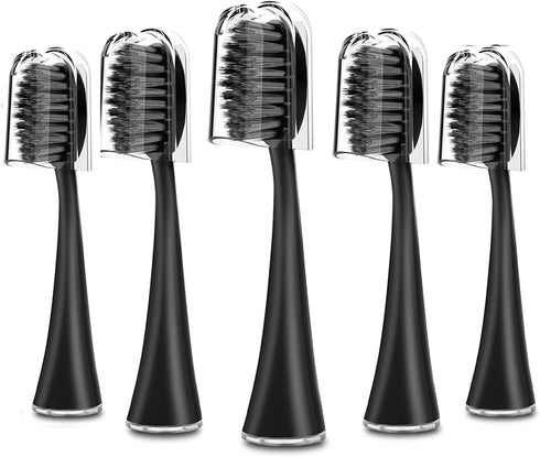 Replacement Toothbrush Heads for Burst Sonic Toothbrush with Dust Cover Caps, Soft Charcoal Bristles for Deep Clean, Black, Pack of 5...