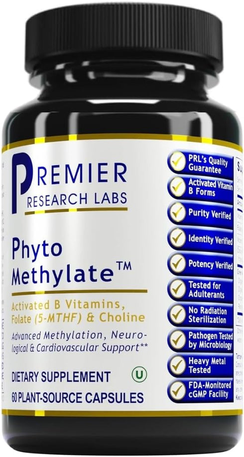 Premier Research Labs Phyto Methylate - B Vitamin Supplement - Supports Methylation, Detox, Brain & Heart Health - 5-MTHF & P5P - 60 Plant-Source ...