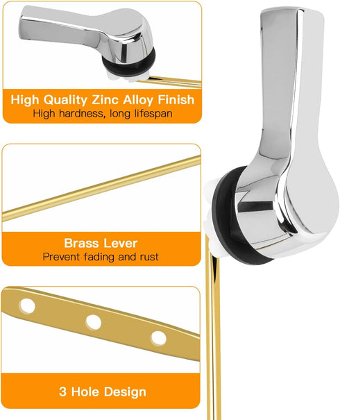 Toilet Handle Replacement Kit, Universal Toilet Flush Handle, Zinc Alloy Toilet Tank Trip Lever with H2 Brass Arm Front-Mount, Repair Kit Compatib...