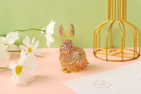 Cute Rabbit Jewelry Trinket Box with Hinged Animal Ornaments Gift for Home Decor...