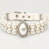 KUDES Small Dog Cat Big Pearl Collars with Crystal Rhinestone Diamond Décor, Adjustable Cute Fashion Pet PU Leather Collars Necklace for Wedding B...