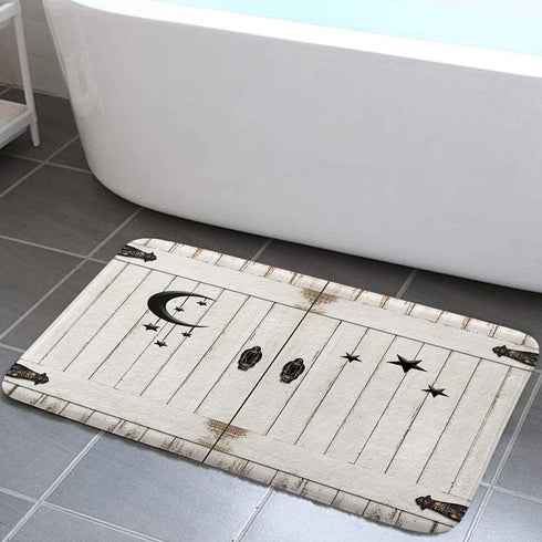 JAWO Country Barn Door Bathroom Rug, Non Slip Bath Mat Rustic Wooden White Wood Modern Farmhouse Bathroom Accessories Shower Mat...