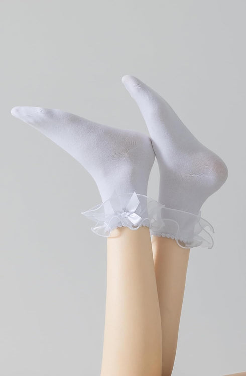 SRYL Women Lace Ankle Socks Ruffle Frilly Cotton Socks Trim Lace,Anklet socks Dress Socks Women or Girls,H04...