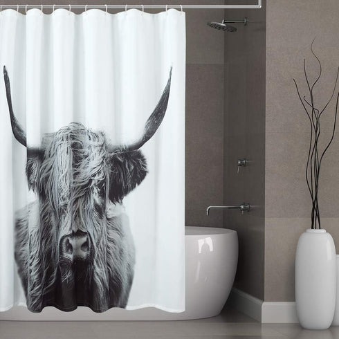 Cow Shower Curtain - White Shower Curtains for Bathroom Decor, Black and White Gray 3D Art Print (72x84,Grey Highland Cow)...