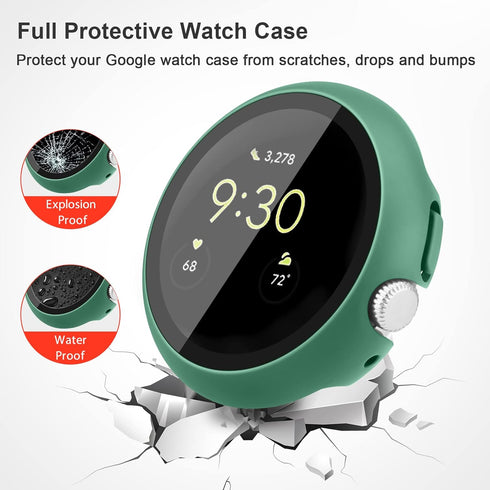 Hard PC Case Built in Tempered Glass Screen Protector for Google Pixel Watch 2 (2023) / Google Pixel Watch, Durable Matte Protective Cover Bumper ...