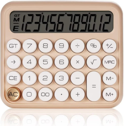 Mechanical Switch Calculator, Desktop Calculator 12 Digit Large LCD Display Big Button Calculator for Christmas Apricot Clear Standard for Daily a...