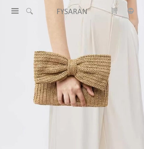 2024 Straw Clutch Purse for Women,Small Cute Bow Straw Rattan Clutch for Summer Beach Vacation Party...