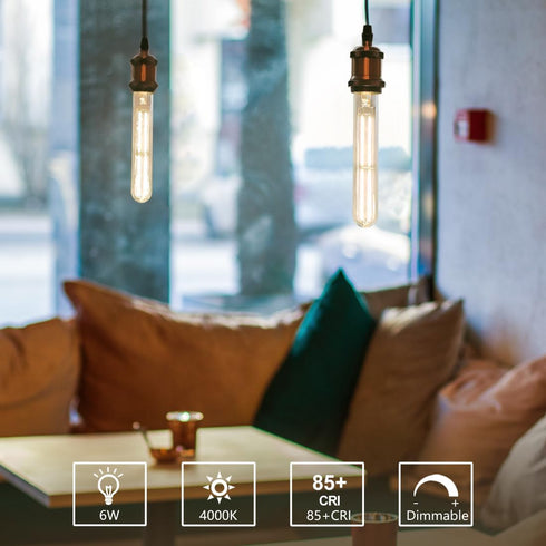 T10 LED Tubular Light Bulb Dimmable, 6W Long Tube Vintage LED Filament Bulbs 60 Watt Equivalent, Neutral White 4000K, 700LM with 85+ CRI, 7.3 Inch...