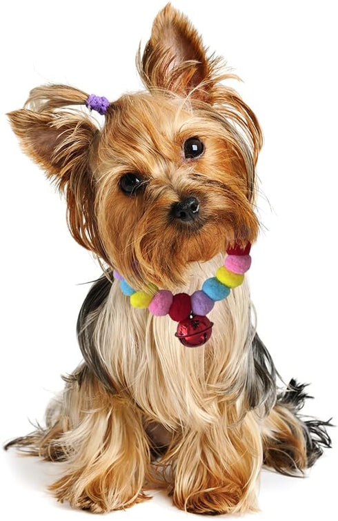 Pom Pom Dog Collar Elastic Cat Collar Decorative Plush Ball Puppy Necklace Eye-catching Pom Pom Pet Collar Necklace with Bell for Taking Photos, W...