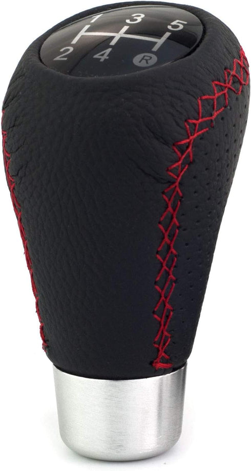 5 Speed Car Knob Shifter Handle, Leather MT Gear Stick Shift Fit Most Manual Transmissions, Red Stitched...