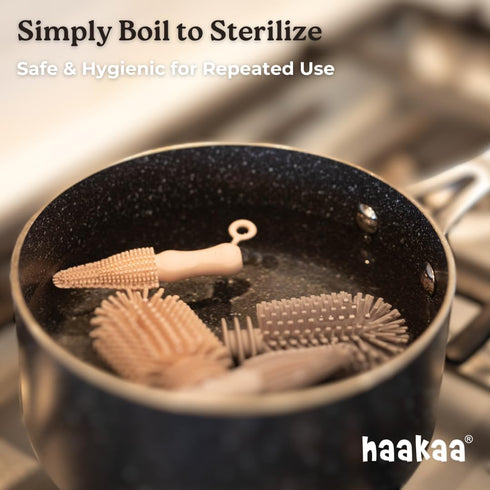 Haakaa Silicone Cleaning Brush Kit – Household Cleaning Brushes for Bottles and Crevices – Food-Grade Silicone: Dishwasher Safe (Brush-Grey)...