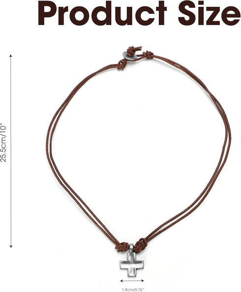 Vintage Cross Necklace Mens Jewelry Genuine Leather Rope Punk Antique Pendant Necklace Fashion Prayer Chain Choker for Women, Brown...