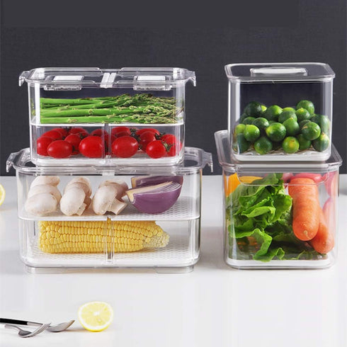 SANNO Refrigerator Food Storage Containers Stay Fresh,Food Storage Container Bin Stackable Refrigerator Freezer Organizer Fresh Keeper Drawers wit...