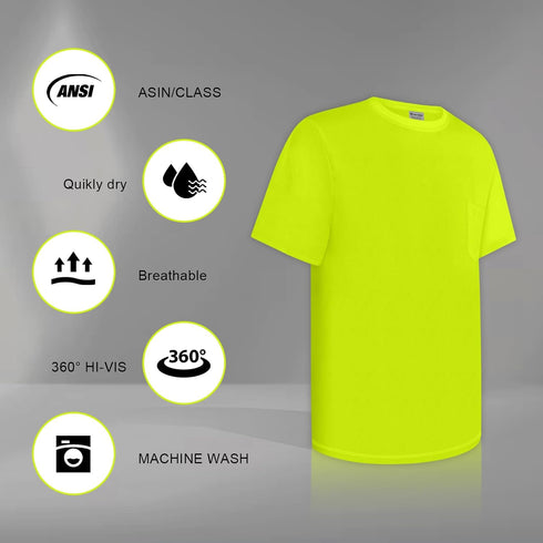 High Visibility Shirts for Men Hi Vis Safety Construction Shirts for Men Women, Short Sleeve Work Shirts, Meet ANSI, Durable & Breathable, UC-Yell...