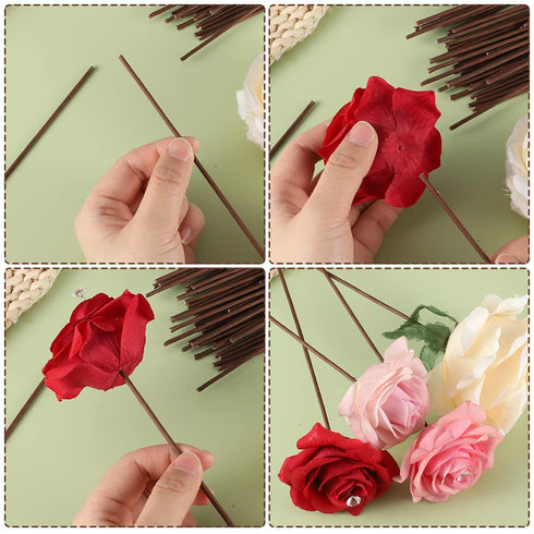 60 Pack Floral Stems Wire for Paper Flower 2 Gauge Brown Flower Stems for Crochet Projects 16 Inch Artificial Brown Crafts Wire Wreath Making Supp...