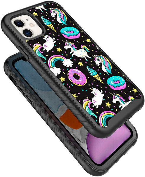 CaseTown Compatible with iPhone 11, Cute Unicorn Black Pattern Dual Layer Heavy Duty Shockproof Shockproof Defender Transparent Bumper Back Cover ...