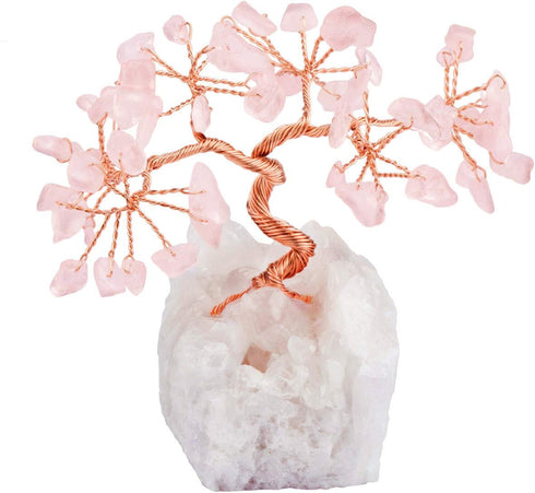 mookaitedecor Rose Quartz Crystal Tree Tumbled Stones, Cluster Rock Crystals Base Money Tree for Wealth and Luck 4"-5"...