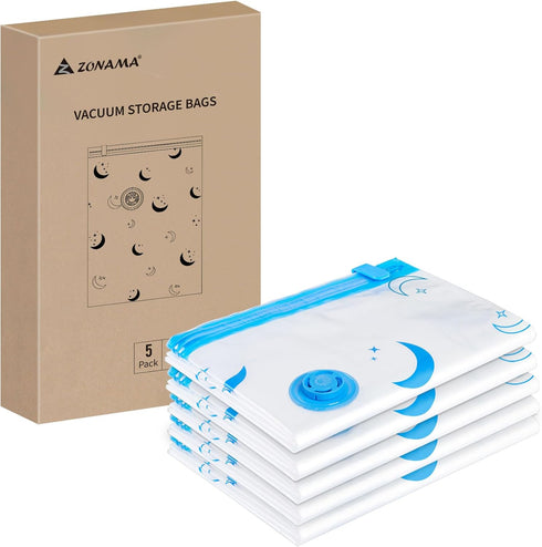 Vacuum Storage Bags, 5 Pack Medium Size (27.5"x17.6") Reusable Vacuum Compression Space Saving Bag for Clothes, Blankets, Duvets, Pillows, Comfort...