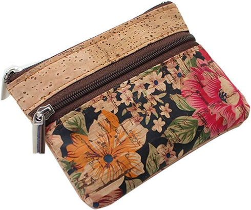 Eco-friendly Natural Cork Coin Purse, Boshiho Mini Coin Change Wallet Credit Card Holder Zipper Pouch Vegan Wallet with Key Ring Keychain (Multi F...