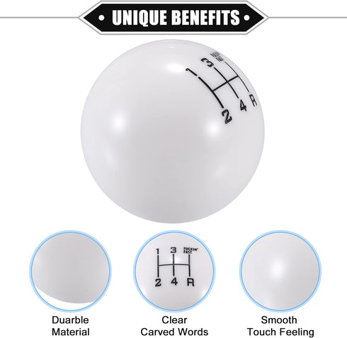 Car Manual 4 Speed Ball Gear Shift Knob Kit, Round Short Throw Shifter Universal for Manual Transmission Vehicles Durable Acrylic White with Adapt...