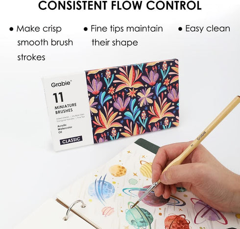 Paint Brush Set, Miniature Detail, 11 Pcs for Oil, Acrylic, Watercolor and Gouache, Nylon Hair Paint Brush With Natural Wood Handle, Great for Beg...
