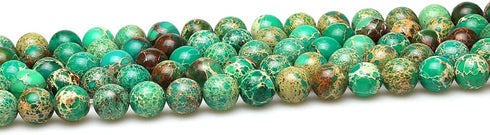 JarTc Natural Stone 6 Colors Sea Sediment Imperial Jasper Round Loose Beads for Jewelry Making (8mm, Dark Green)...