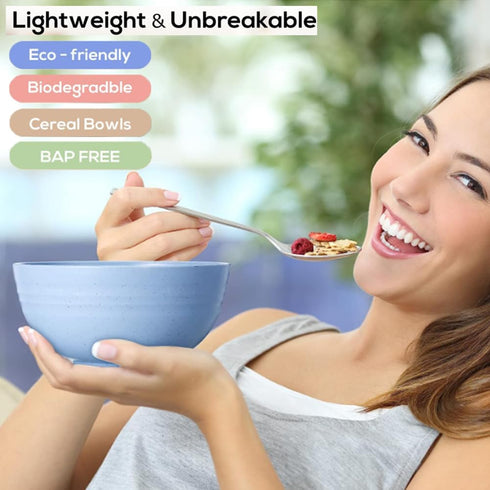 Unbreakable Cereal Bowls 24 oz - Reusable Wheat Straw Bowl - Dishwasher & Microwave Safe- BPA Free - Perfect for Cereal Reusable Dinner Bowls 4 Se...