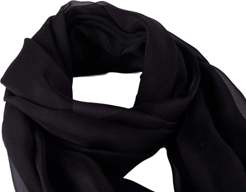 JWSilk Long Silk Chiffon Scarf Solid Color...