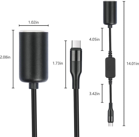 USB C Male to Cigarette,12V /18W, USB C to Cigarette, USB Type C to CigaretteLighter Socket Adapter Power Cable for Radar Detector, Dash Cam, GPS,...