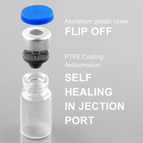 3ml Sealed Vials with Self Healing Injection Port and Plastic-Aluminum Flip Caps,Glass Empty Vials for Injection 10 Pack...