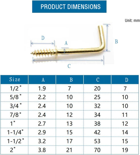 MroMax 1" 50Pcs Gold Screw in Hooks L Shape Hooks Carbon Steel 1 Shape Right Angle Hooks Brass Plated 7 Shape Screw Hooks Self-Tapping Screw Hook ...