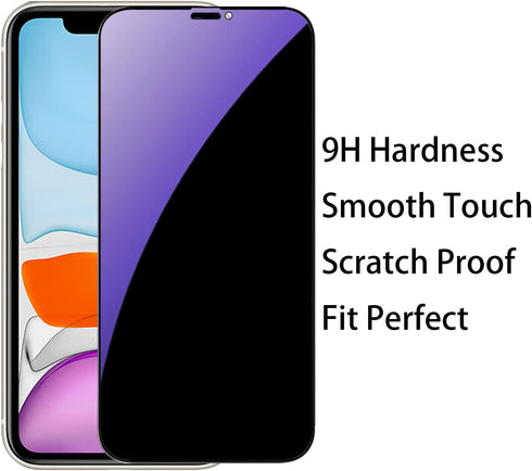2 Pack Anti-Blue Privacy Tempered Glass Suit for iPhone XR/iPhone 11 Anti-Spy Screen Protector Anti-Peeping Film 9H Hardness Anti-scratch Full Cov...