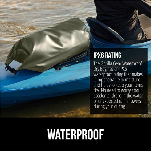Gorilla Gear Heavy Duty 100% Waterproof IPX 6 Dry Bag, Tear and Puncture Resistant Bags for Kayaking Boating Hiking Camping Swimming Water Sports,...