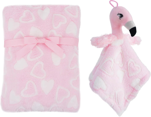 June Garden Cozy Dream Fleece Baby Security Blanket and Plush Blanket Gift Set - Infants Nursery Swaddling Bed Blankets - 15" x 15" Lovey and 30" ...