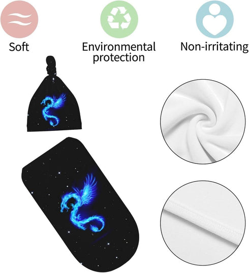 Fire Dragon Starry Sky Baby Stuff Newborn Swaddle and Hat Set Stretchy Soft Funny Baby Receiving Blanket Gifts for Infant Baby Boy Girl...