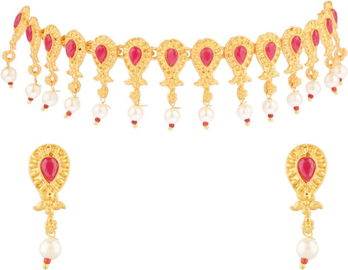 Efulgenz Indian Wedding Bridal Jewelry for Women Antique Gold Tone Floral Choker Necklace Faux Pearl Drop Dangling Earrings Kundan Bridal Set Indi...