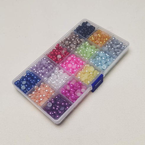 Chenkou Craft 900pcs Assorted 15 Colors 8mm immitaton Half Pearl Bead Flat Back Gem Scrapbook Craft DIY Beads Nail Art+ Plastic Box (8mm)...