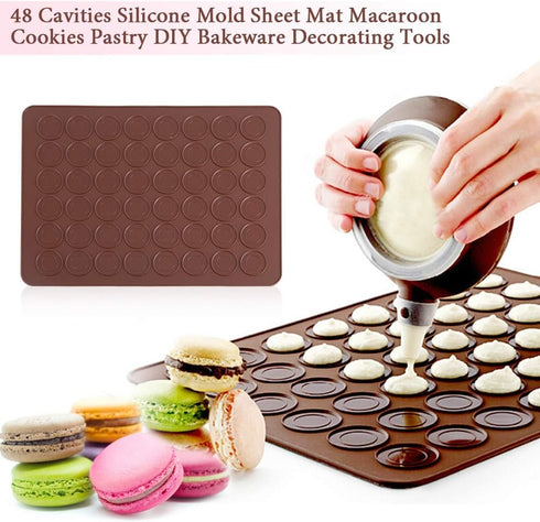 Silicone Macaron Baking Mats, 48 Cavities Silicone Mold Sheet Mat Macaroon Cookies Pastry DIY Bakeware Decorating Tools, Silicone Baking Mat Reusa...