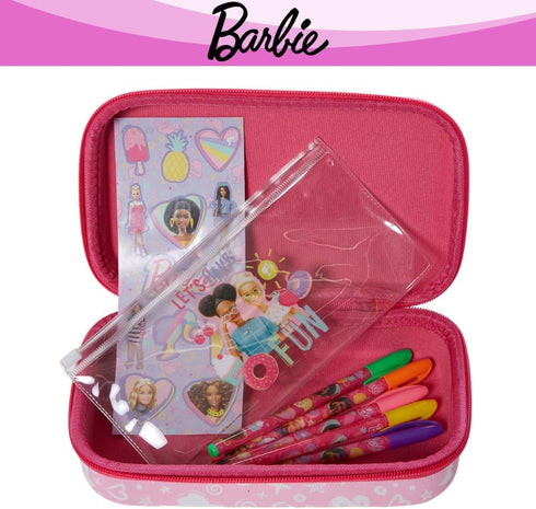 Innovative Designs Barbie Pencil Case Set with Stickers and Gel Pens for Kids, Molded with Zip Closure, Light Pink...